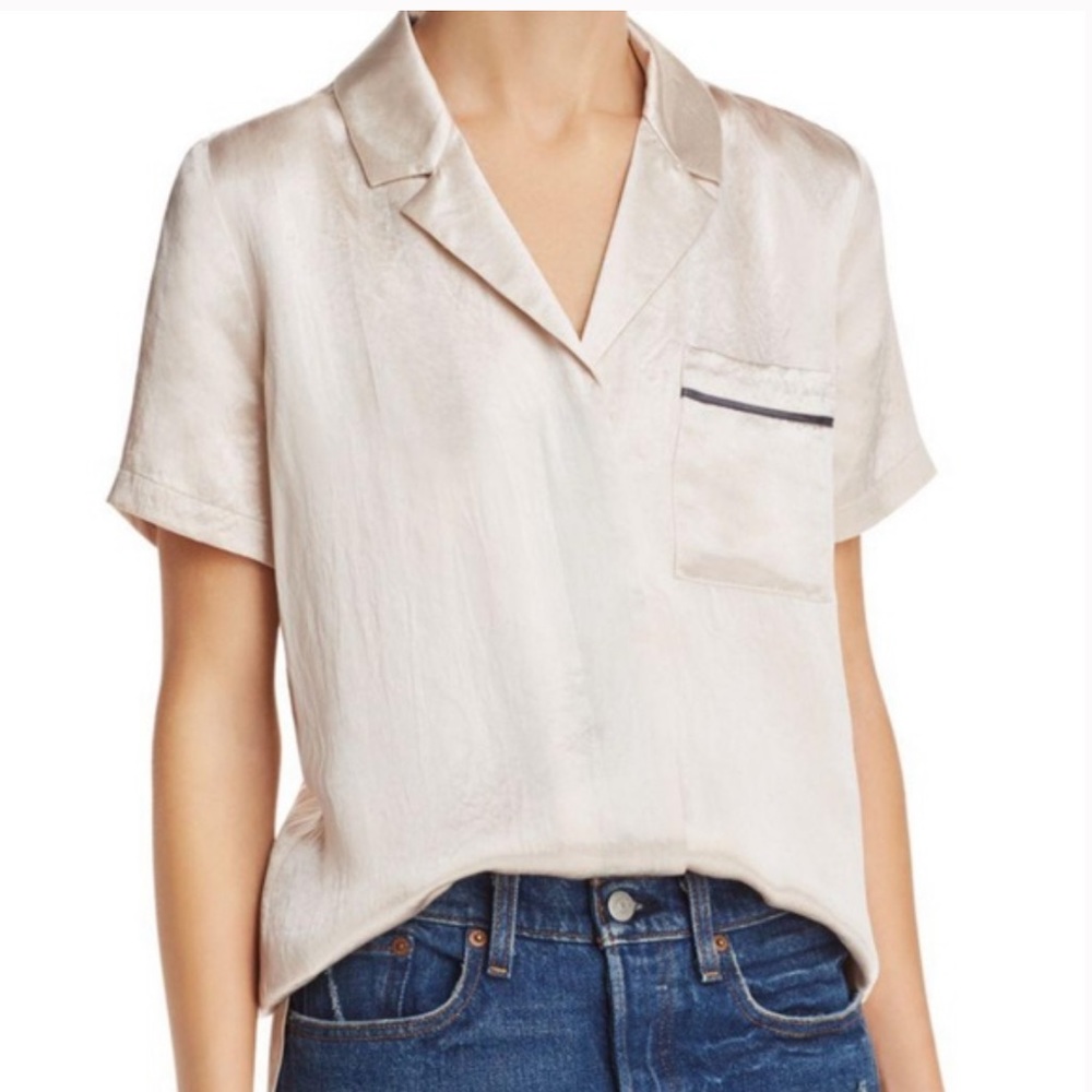 J BRAND KYRA PAJAMA- STYLE SHIRT BUTTON DOWN IN CHAMPAGNE $248 Medium